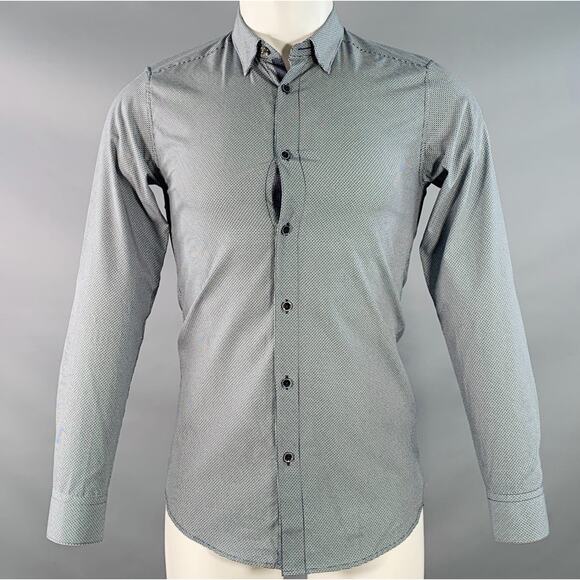 TED BAKER XS Femme Navy White Geometric Cotton Spread Collar Long Sleeve Shirt - Picture 1 of 6